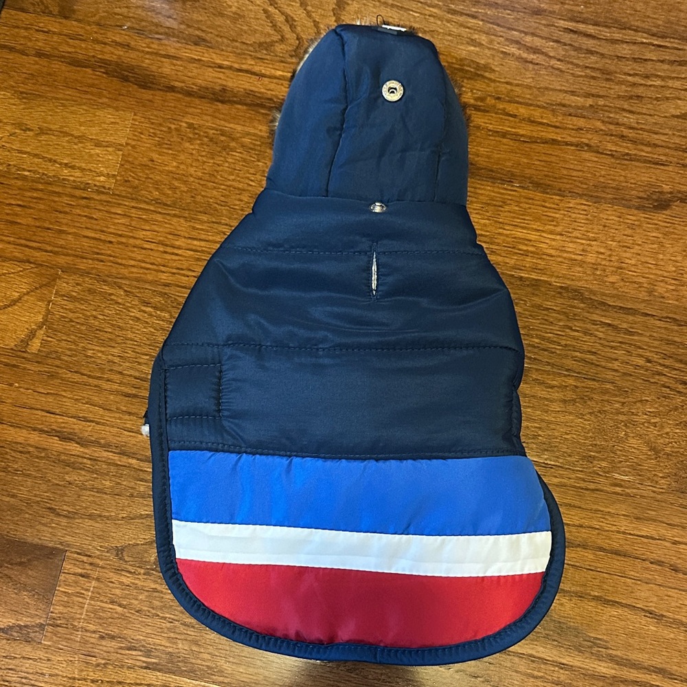 Silver Jeans Dog Coat - Navy, Red, and Blue